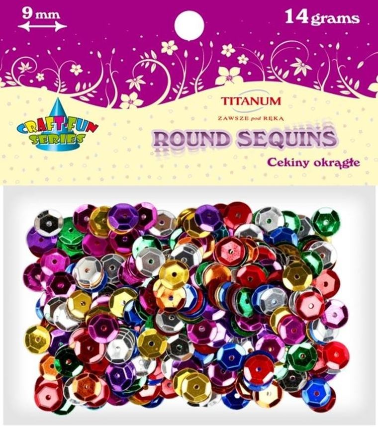 Titanum, cekiny okrągłe, 9mm, mix, 14g