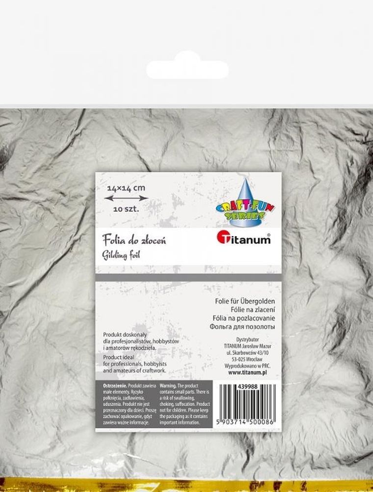 Titanum, folia do złoceń, srebrna, 14-14 cm, 10 szt.