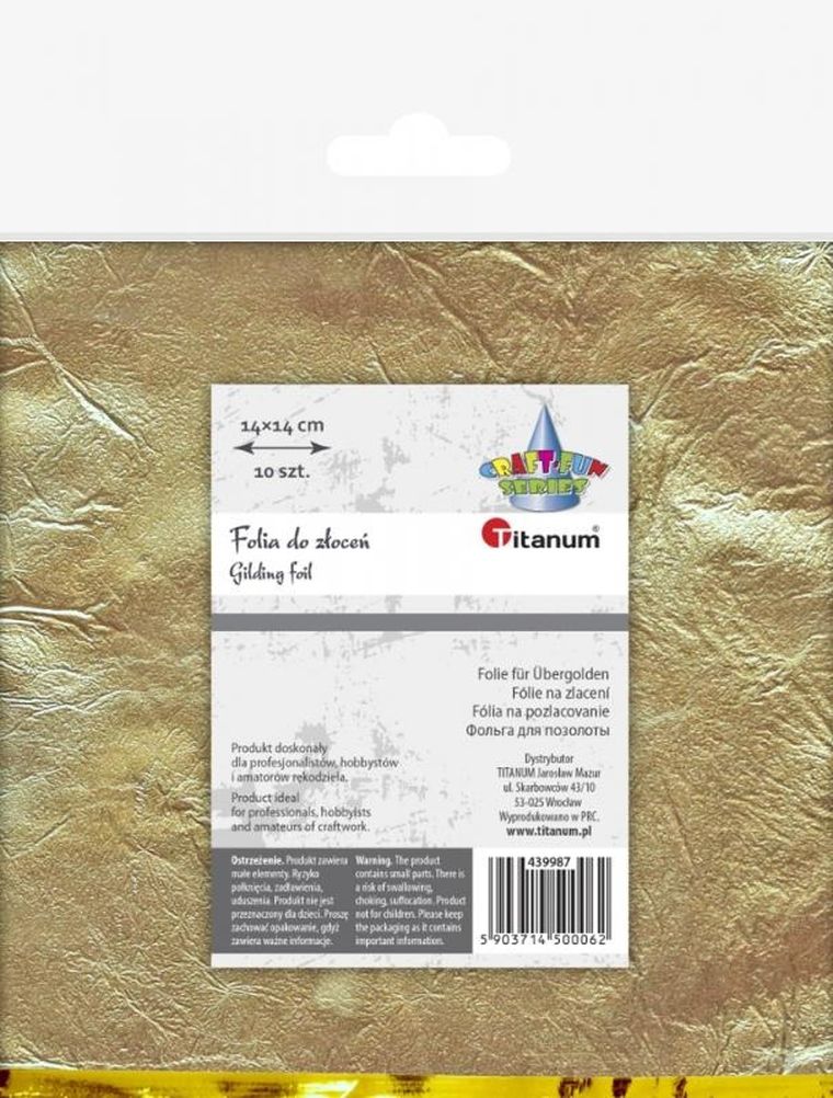Titanum, folia do złoceń, złota, arkusz 14-14 cm, 10 szt.