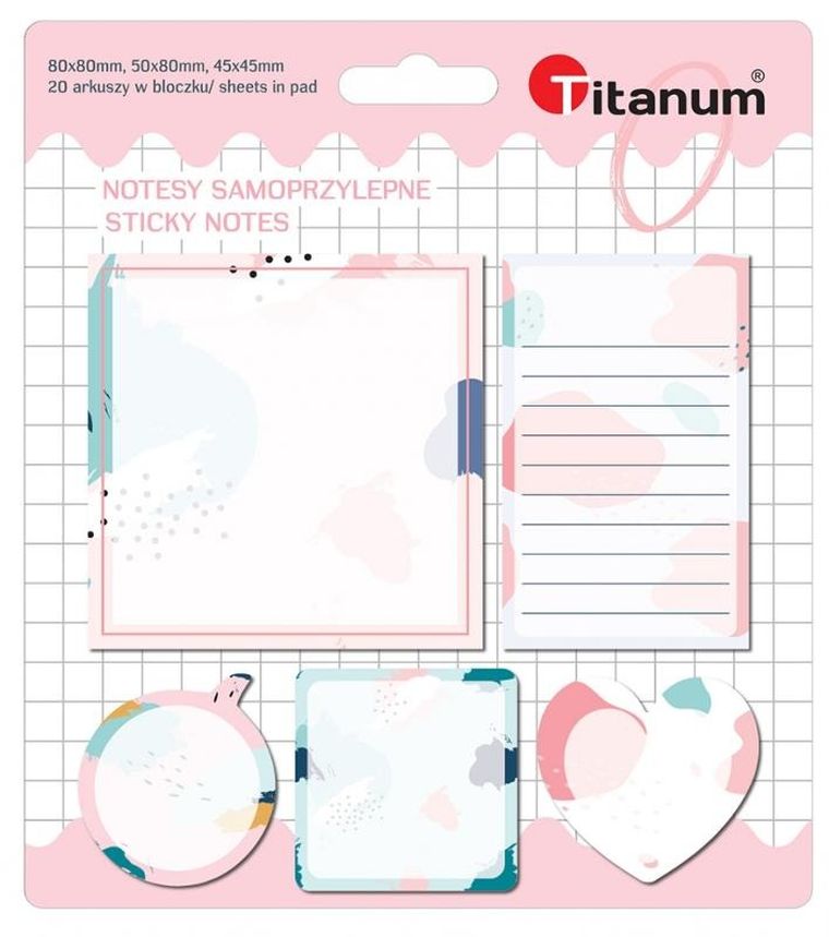 Titanum, karteczki samoprzylepne, zestaw 5 wzorów