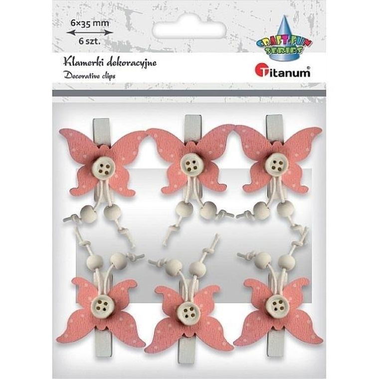 Titanum, klamerki drewniane z dekorem