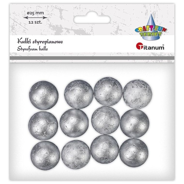 Titanum, kulki styropianowe, srebrne, 25 mm, 12 szt.