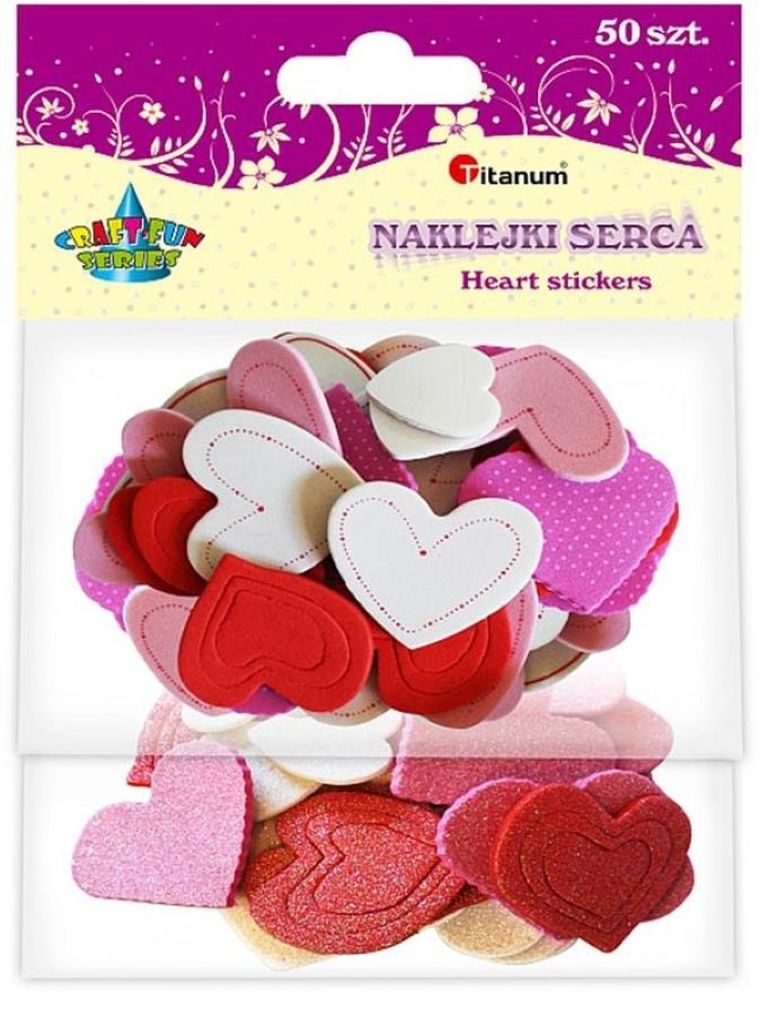 Titanum, naklejki piankowe, serca, 50 szt.