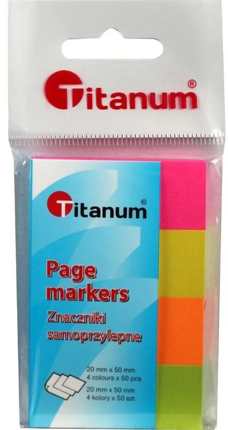Titanum, zakładki indeksujące, fluo, 4-50 kartek, 20-50 mm