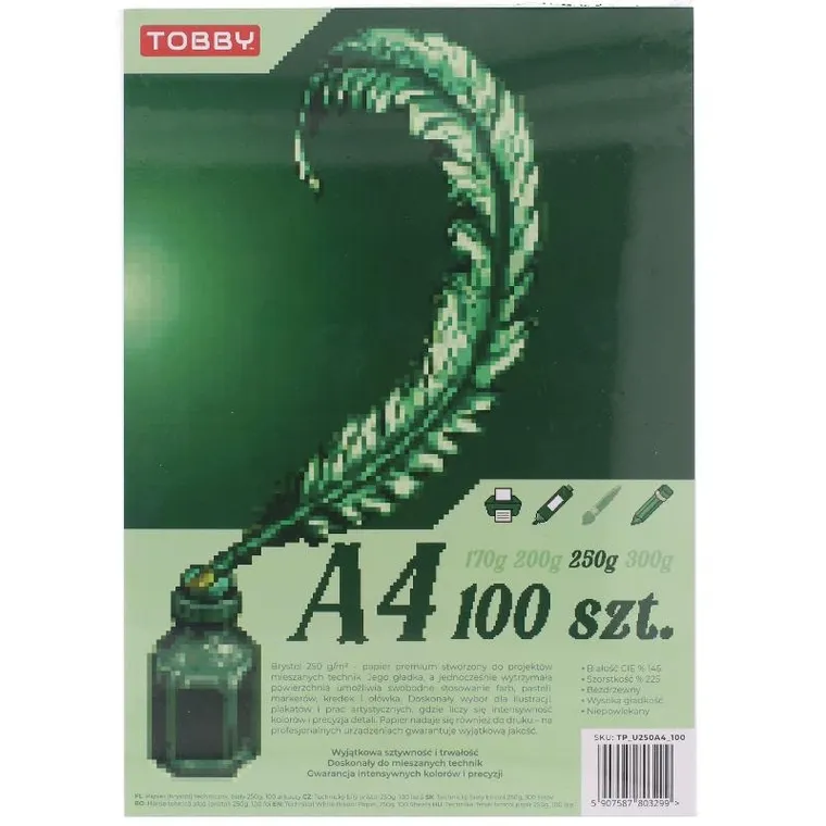 Tobby, brystol A4, 250g, 100 arkuszy