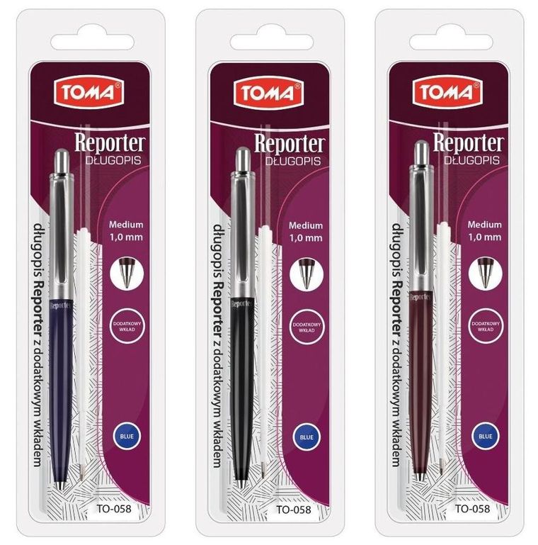 Toma, Reporter, długopis z wkładem, niebieski, 1 mm, 1 szt.