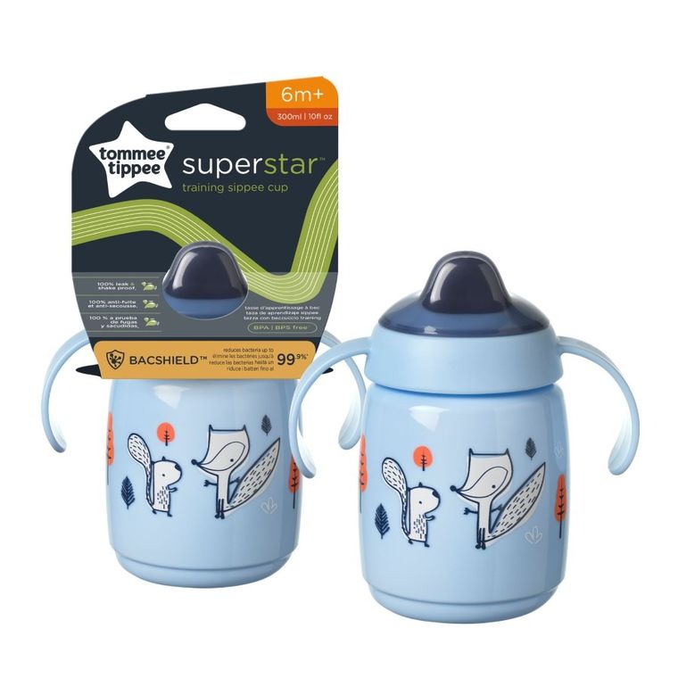 Tommee Tippee, Superstar, kubek z uchwytami, niebieski, 6m+, 300 ml