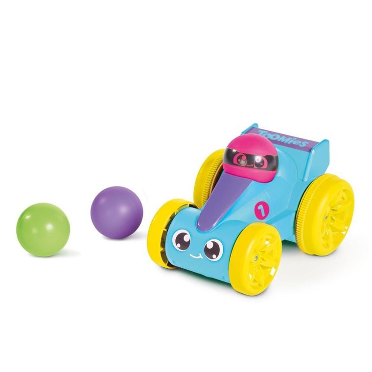 Tomy, Pop & Go, piłeczkowa wyścigówka, niebieska