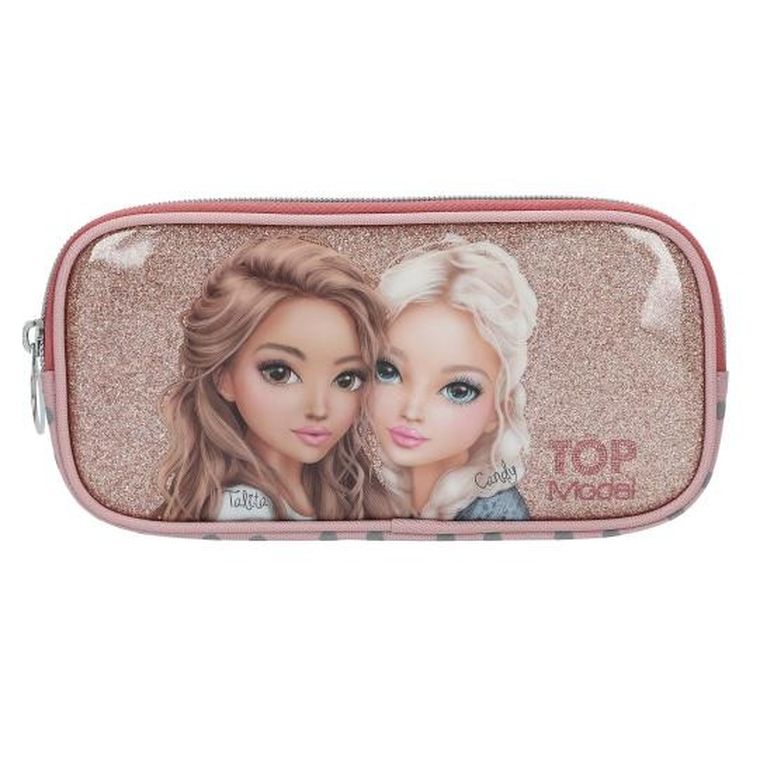 Top Model, Dots, piórnik saszetka, podwójny, różowy