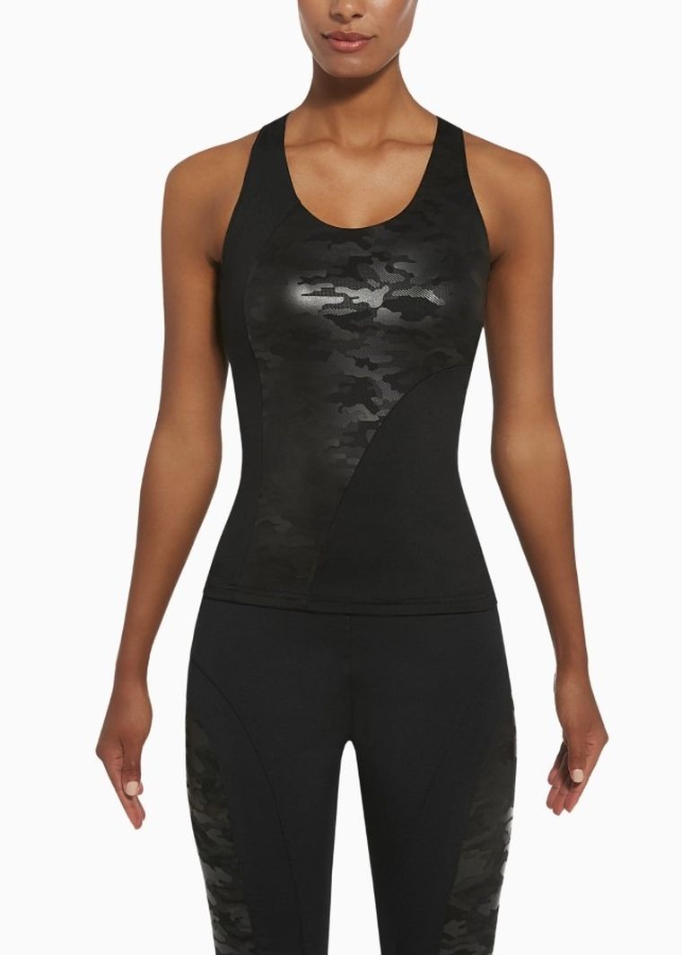 Top sportowy damski, czarny, moro, Bas Black