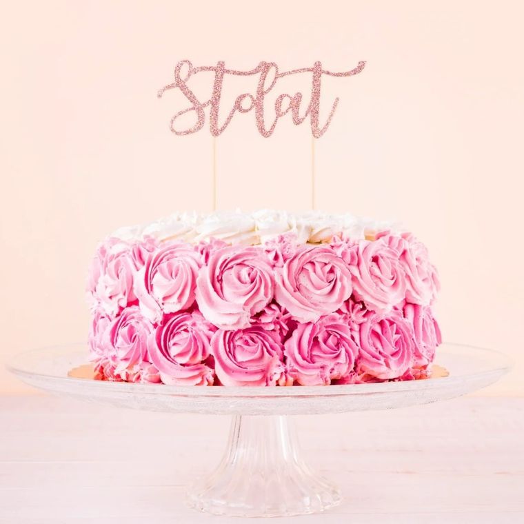 Topper, dekoracja na tort, Sto Lat, różowy