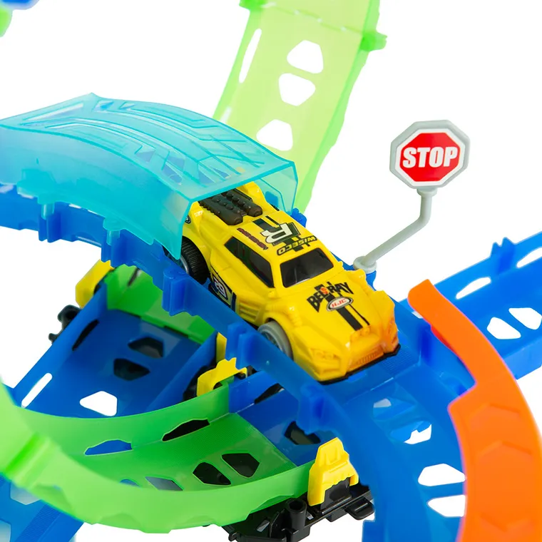 Tor wyścigowy, świecący w ciemności, zestaw z samochodem