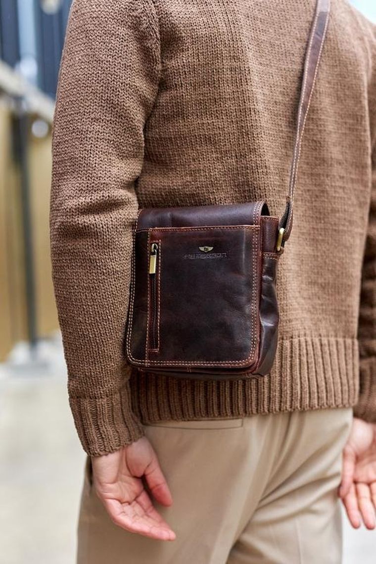 Torba listonoszka, brązowa, skórzana, Peterson