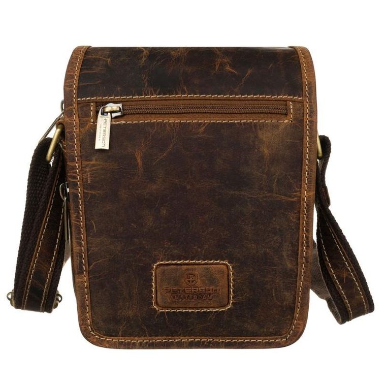 Torba listonoszka, brązowa, skórzana, Peterson