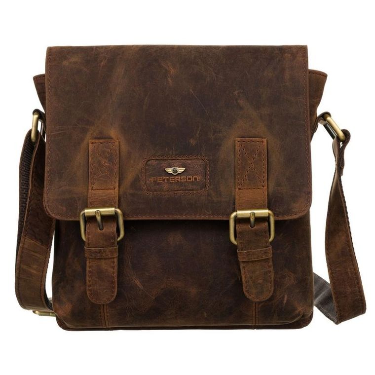 Torba listonoszka, brązowa, skórzana, Peterson