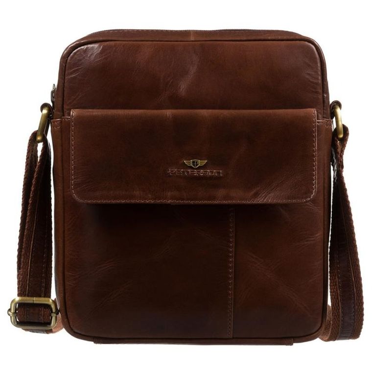Torba listonoszka, brązowa, skórzana, Peterson