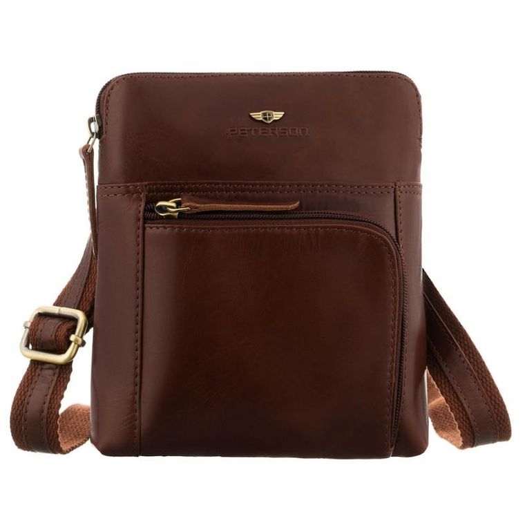 Torba listonoszka, brązowa, skórzana, Peterson