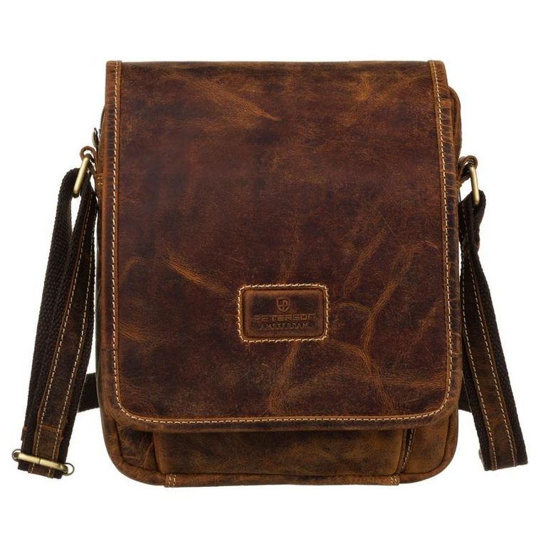 Torba listonoszka, brązowa, skórzana, Peterson