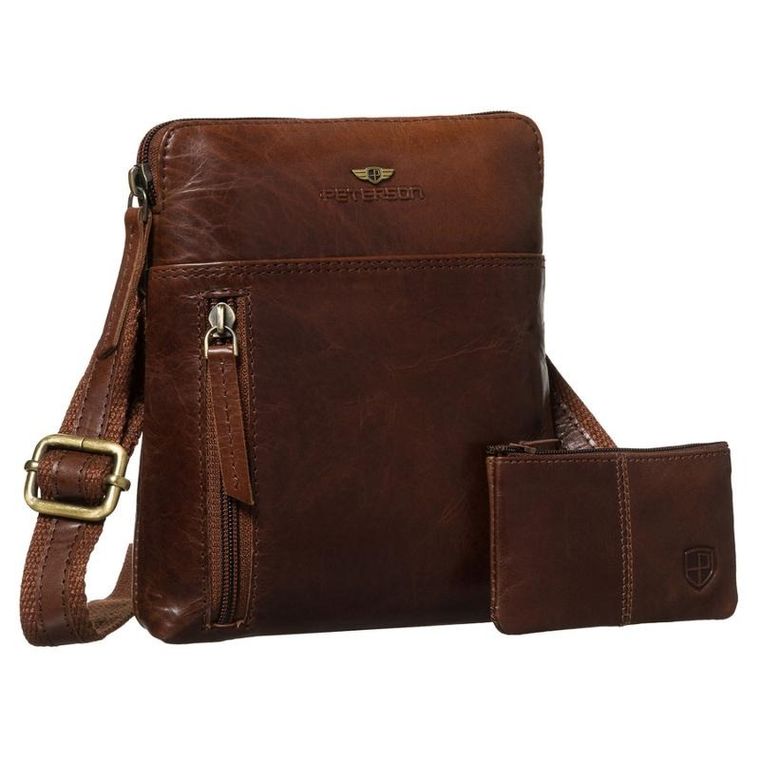 Torba listonoszka, brązowa, skórzana, Peterson