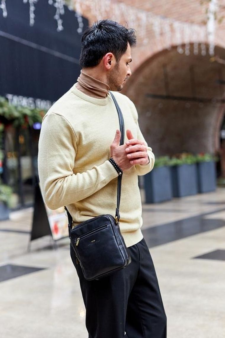 Torba listonoszka, czarna, skórzana, Peterson