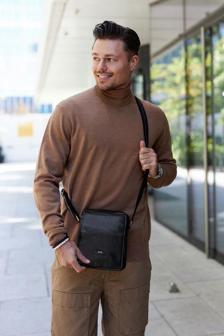 Torba listonoszka, czarna, skórzana, Peterson