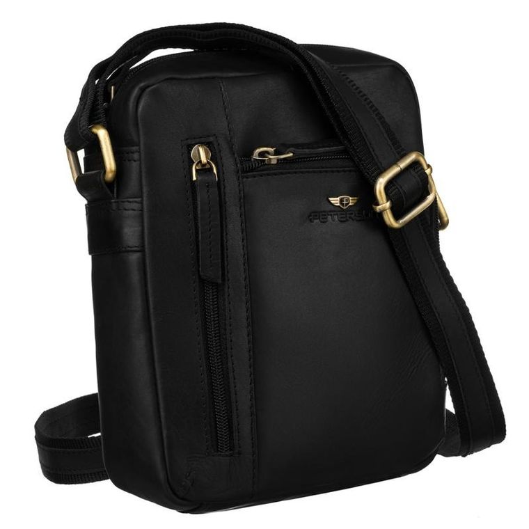 Torba listonoszka, czarna, skórzana, Peterson