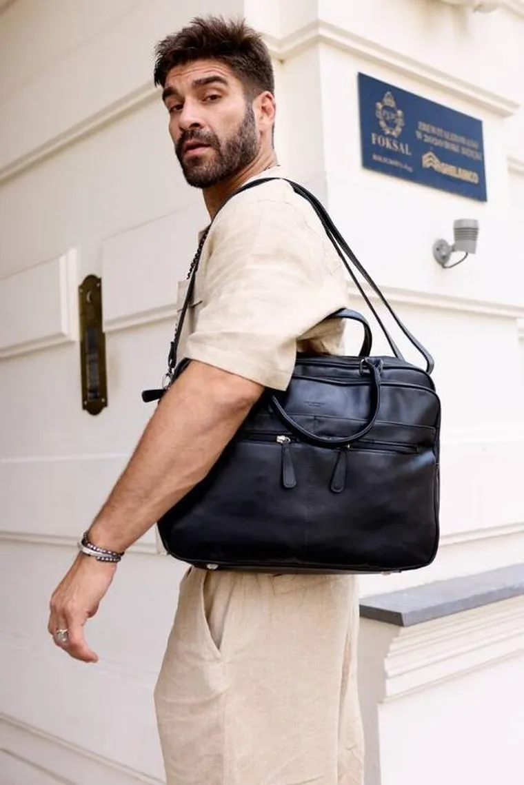 Torba na laptopa, czarna, skóra ekologiczna, 14", Peterson