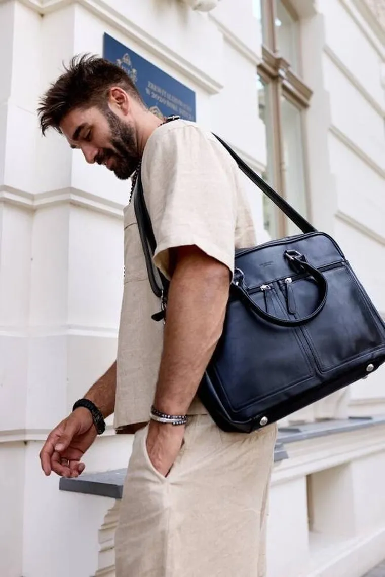 Torba na laptopa, czarna, skóra ekologiczna, do 14", Peterson