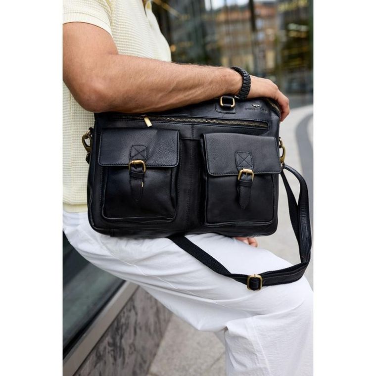 Torba na laptopa, czarna, skórzana, 13,3", Peterson