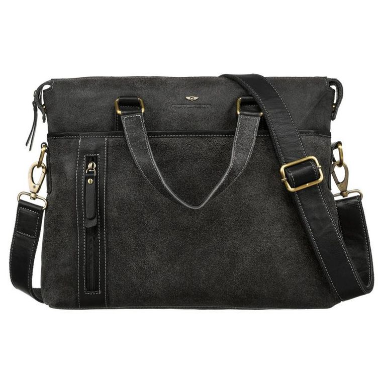 Torba na laptopa, czarna, skórzana, Peterson