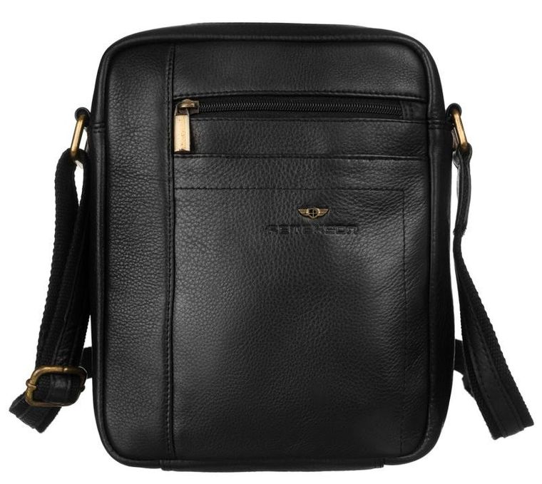 Torba na ramię, czarna, skórzana, Peterson