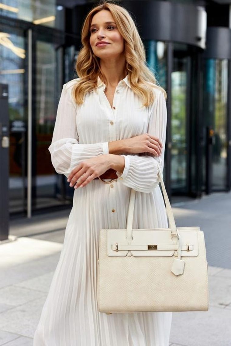 Torebka listonoszka, beżowa, skóra ekologiczna, Peterson