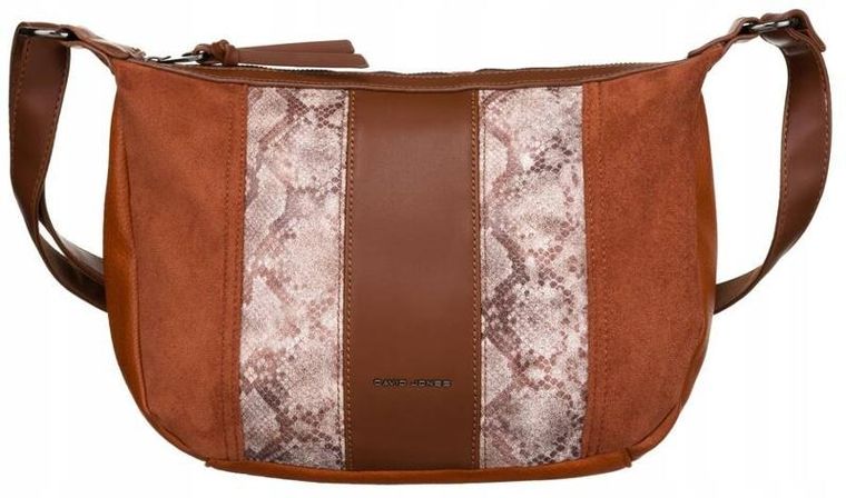 Torebka listonoszka, brązowa, skóra ekologiczna, David Jones