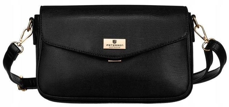 Torebka listonoszka, czarna, skóra ekologiczna, Peterson