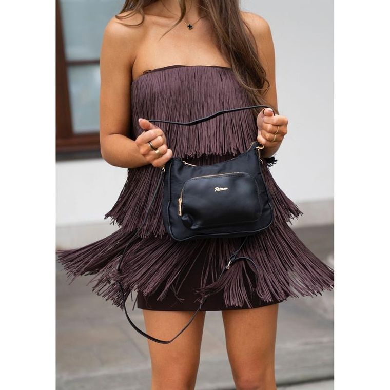 Torebka listonoszka, czarna, skóra ekologiczna, Peterson