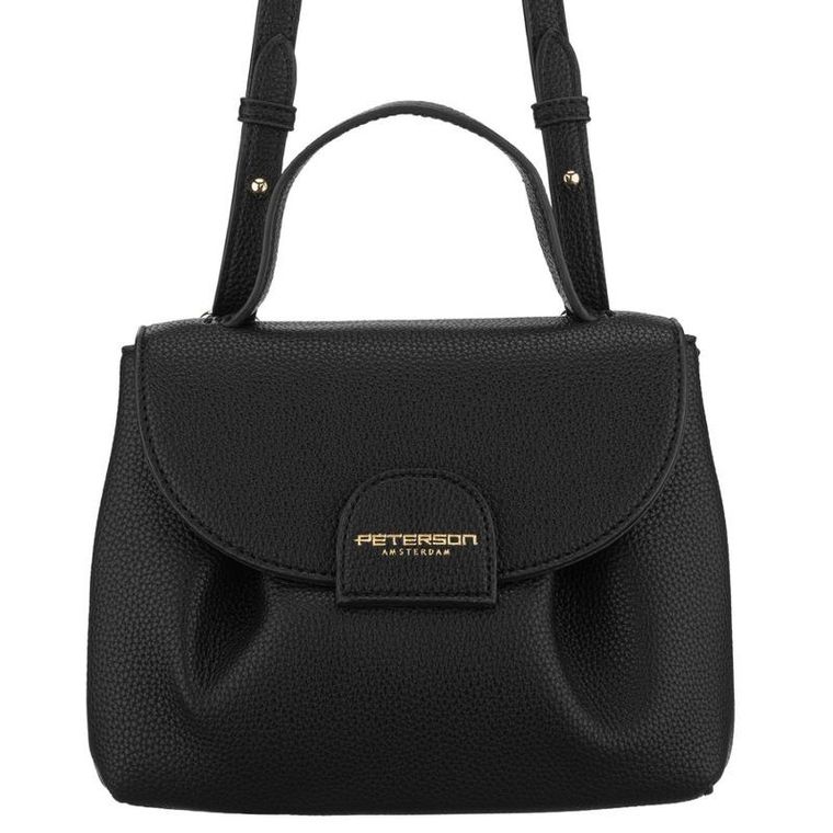 Torebka listonoszka, czarna, skóra ekologiczna, Peterson
