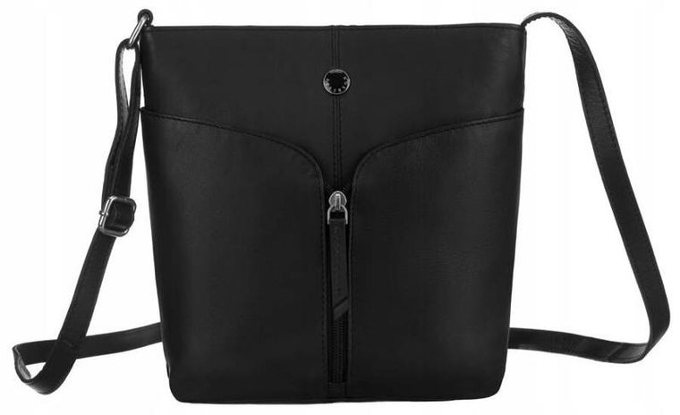 Torebka listonoszka, czarna, skórzana, Peterson