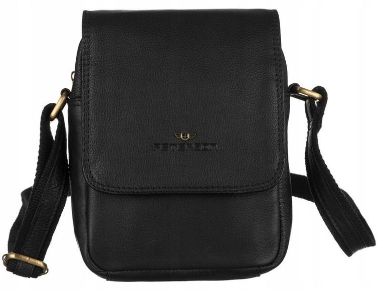 Torebka listonoszka, czarna, skórzana, Peterson