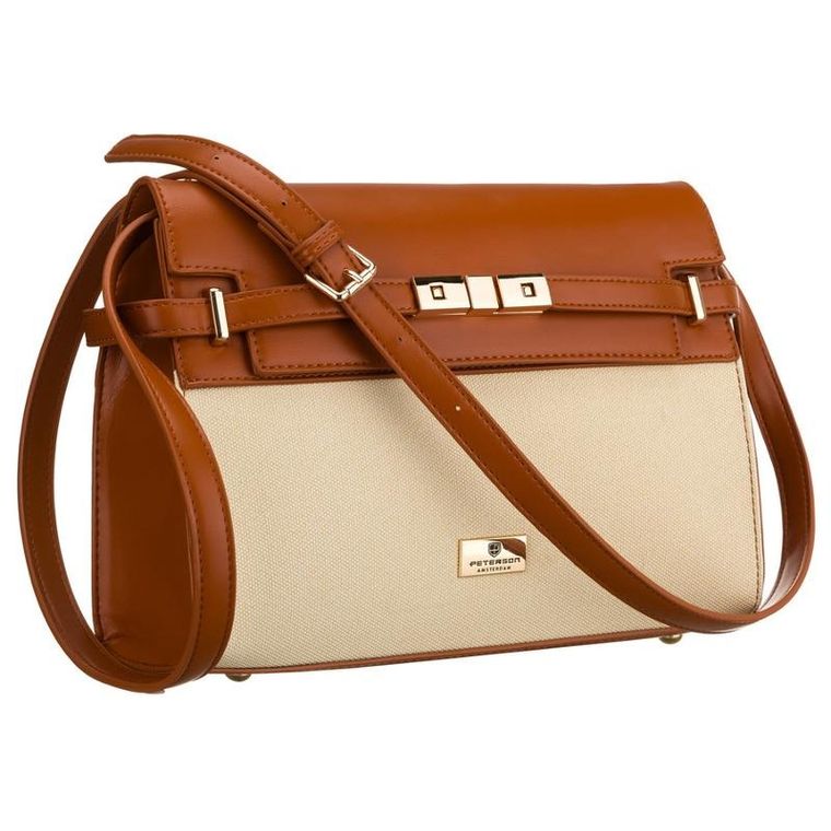 Torebka listonoszka, ecru, skóra ekologiczna, Peterson