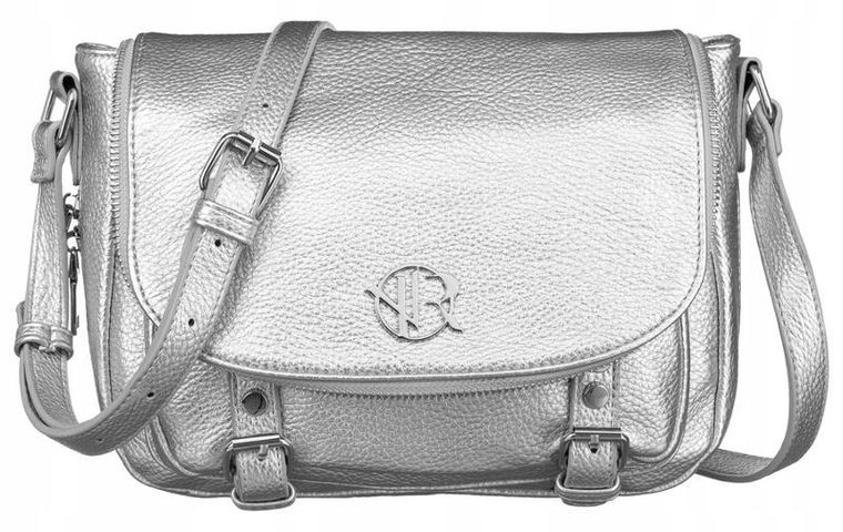 Torebka listonoszka, srebrna, skóra ekologiczna, Rovicky