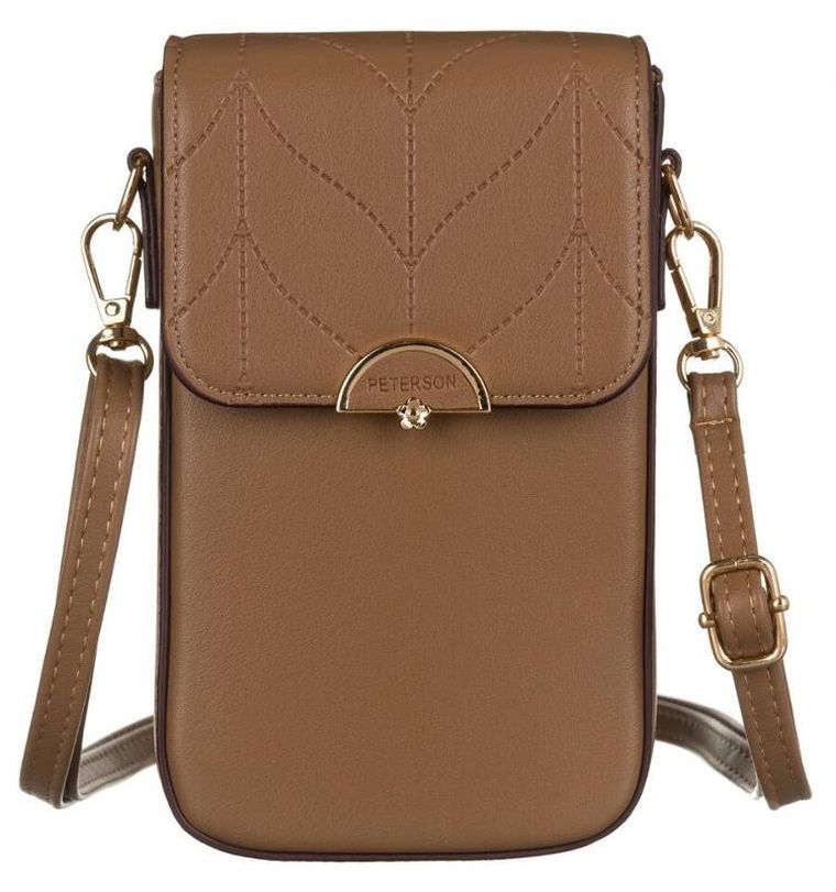 Torebka-portfel, brązowa, skóra ekologiczna, Peterson