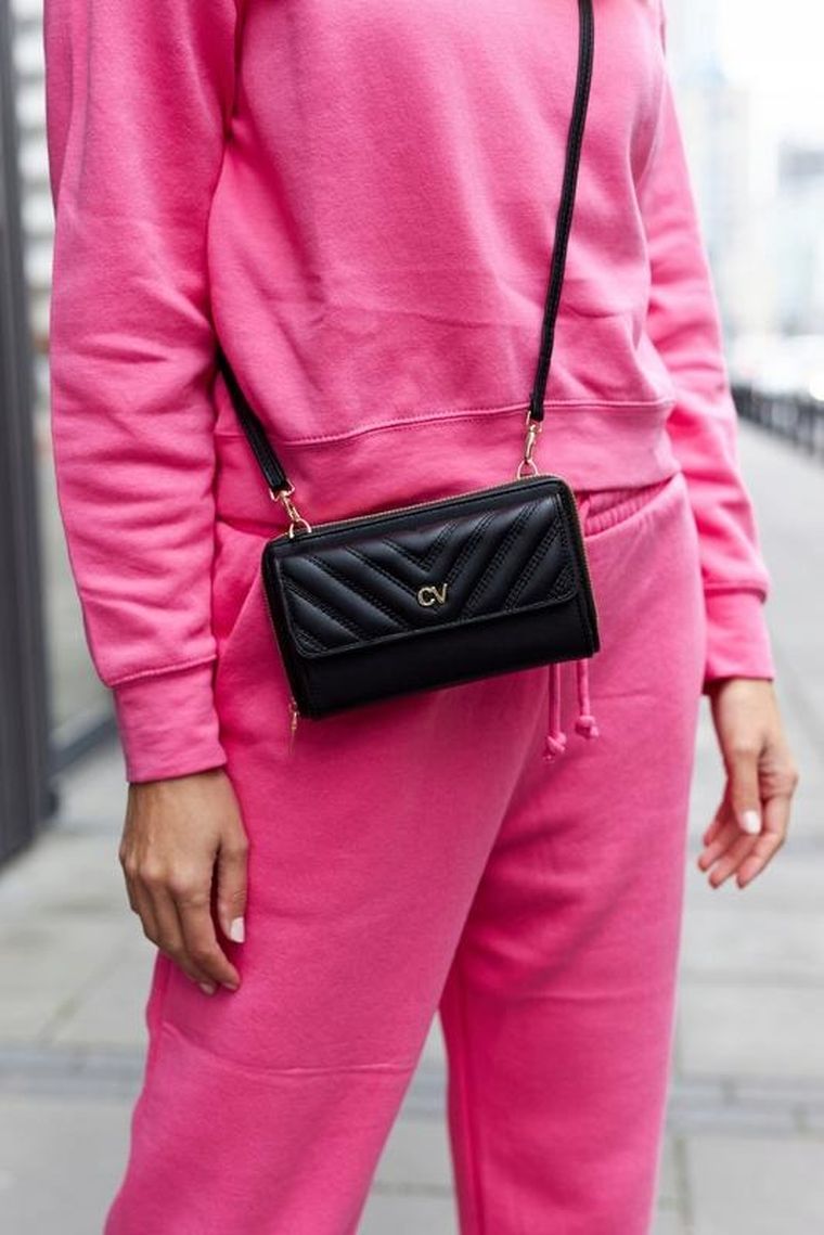 Torebka-portfel, czarna, skóra ekologiczna, Cavaldi