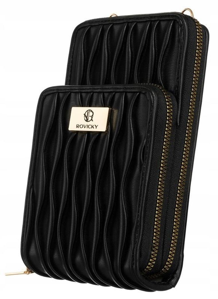 Torebka-portfel, czarna, skóra ekologiczna, Rovicky
