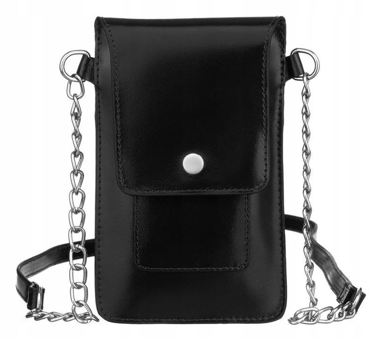 Torebka-portfel, czarna, skórzana, Cavaldi