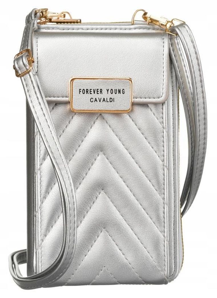 Torebka-portfel, srebrna, skóra ekologiczna, Cavaldi