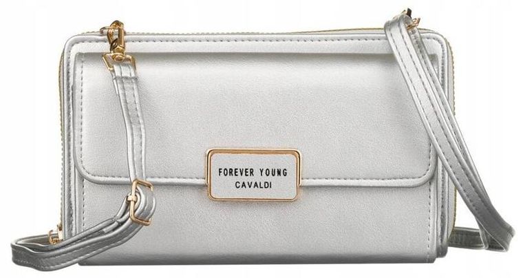 Torebka-portfel, srebrna, skóra ekologiczna, Cavaldi