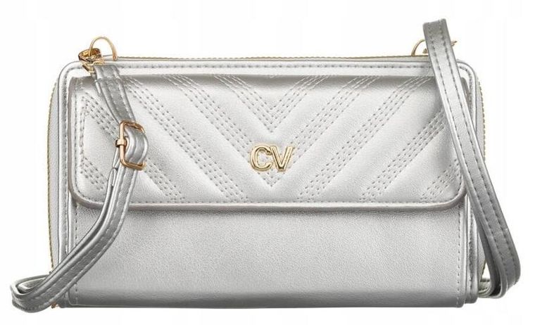 Torebka-portfel, srebrna, skóra ekologiczna, Cavaldi