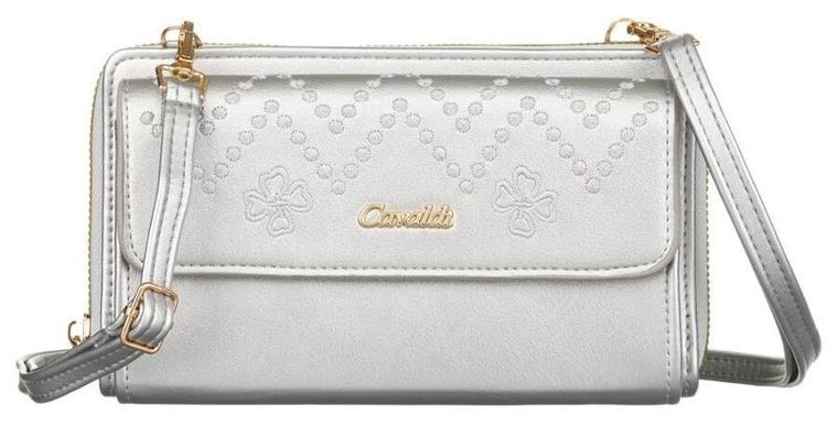 Torebka-portfel, srebrna, skóra ekologiczna, Cavaldi