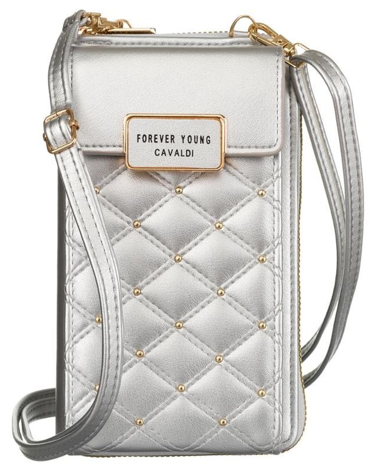 Torebka-portfel, srebrna, skóra ekologiczna, Cavaldi