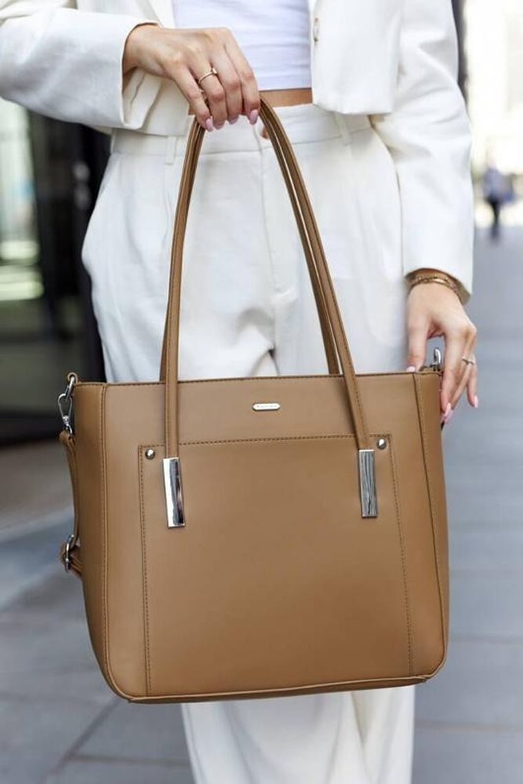 Torebka shopper, beżowa, skóra ekologiczna, Rovicky